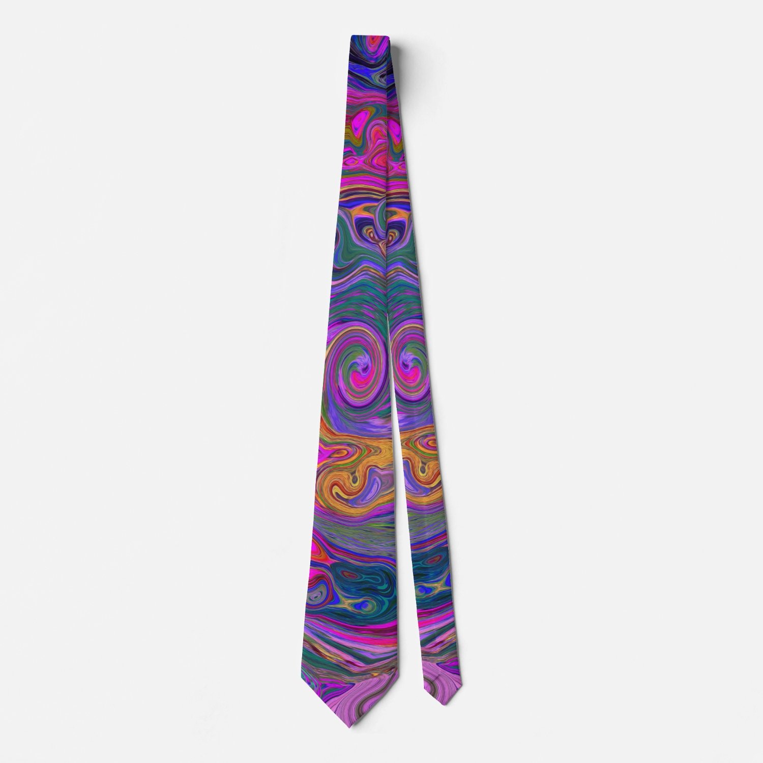 Retro Magenta, Green and Orange Abstract Swirl Neck Tie