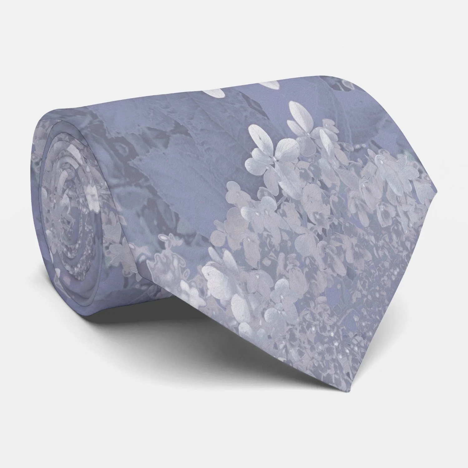 Elegant White and Gray Limelight Hydrangea Neck Tie