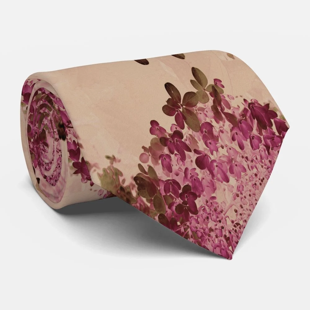 Elegant Crimson and Brown Limelight Hydrangea Neck Tie