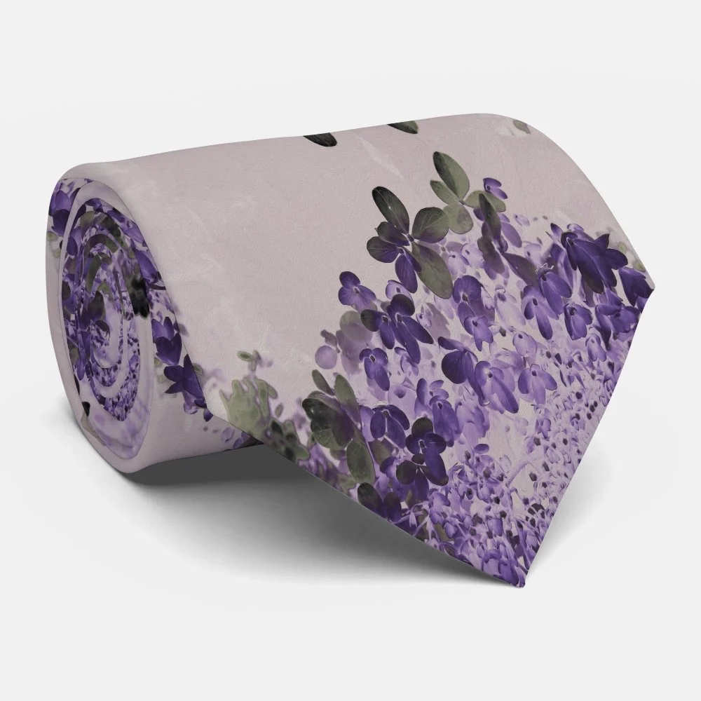 Elegant Green and Purple Limelight Hydrangea Neck Tie