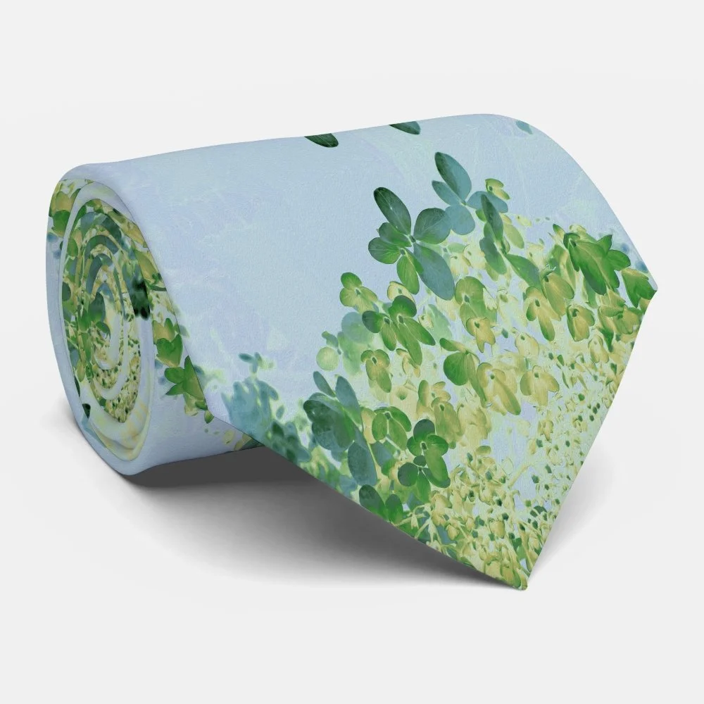 Elegant Teal and Green Limelight Hydrangea Neck Tie