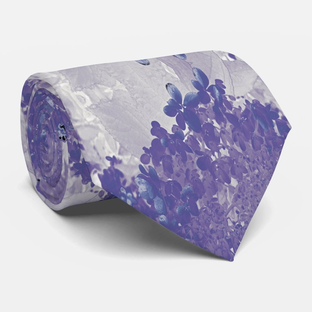 Elegant Purple and Gray Limelight Hydrangea Neck Tie