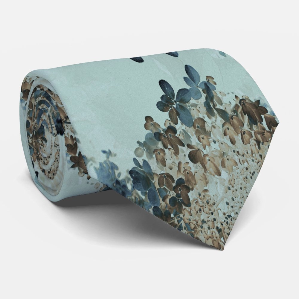 Elegant Brown and Navy Limelight Hydrangea Neck Tie