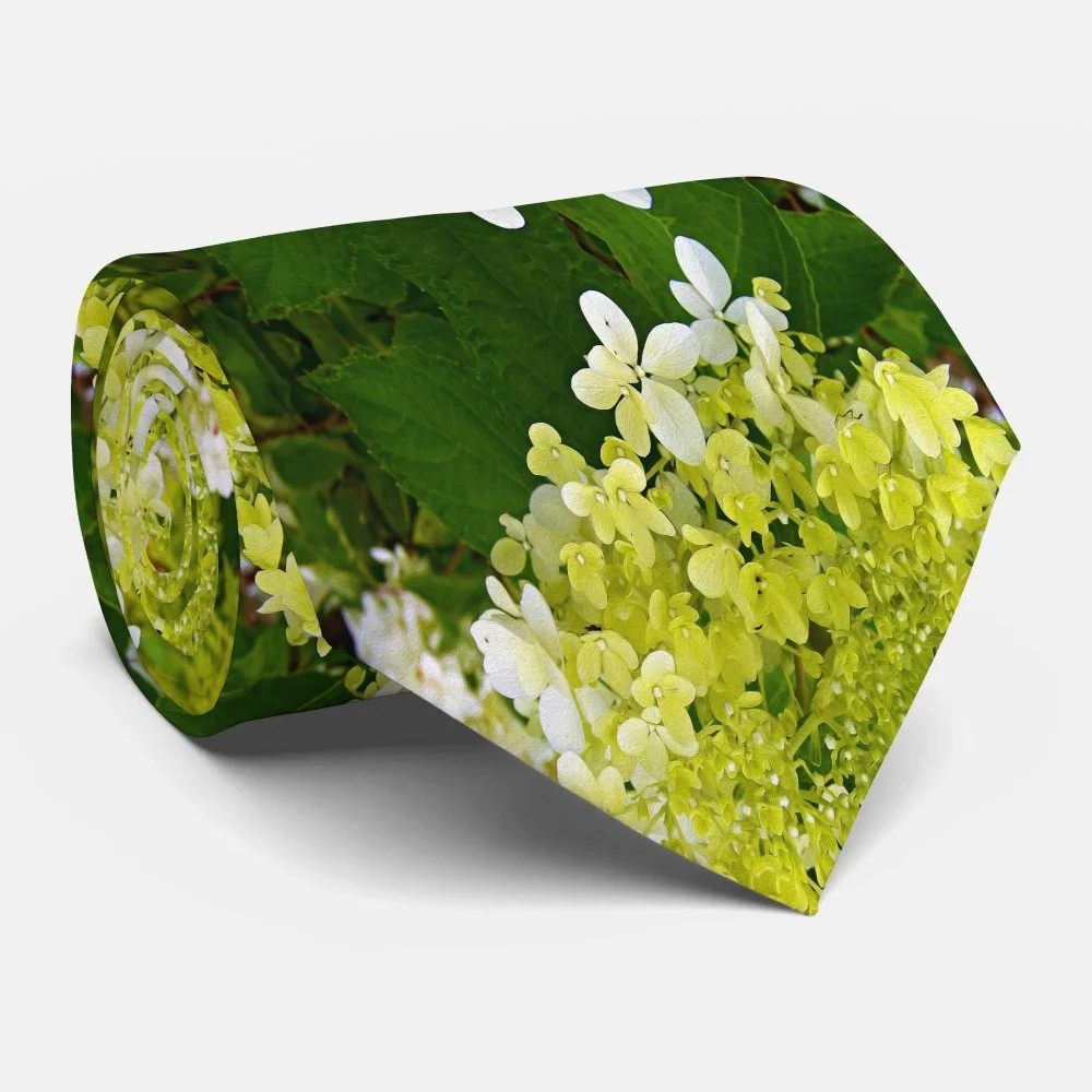 Elegant Chartreuse Green Limelight Hydrangea Neck Tie