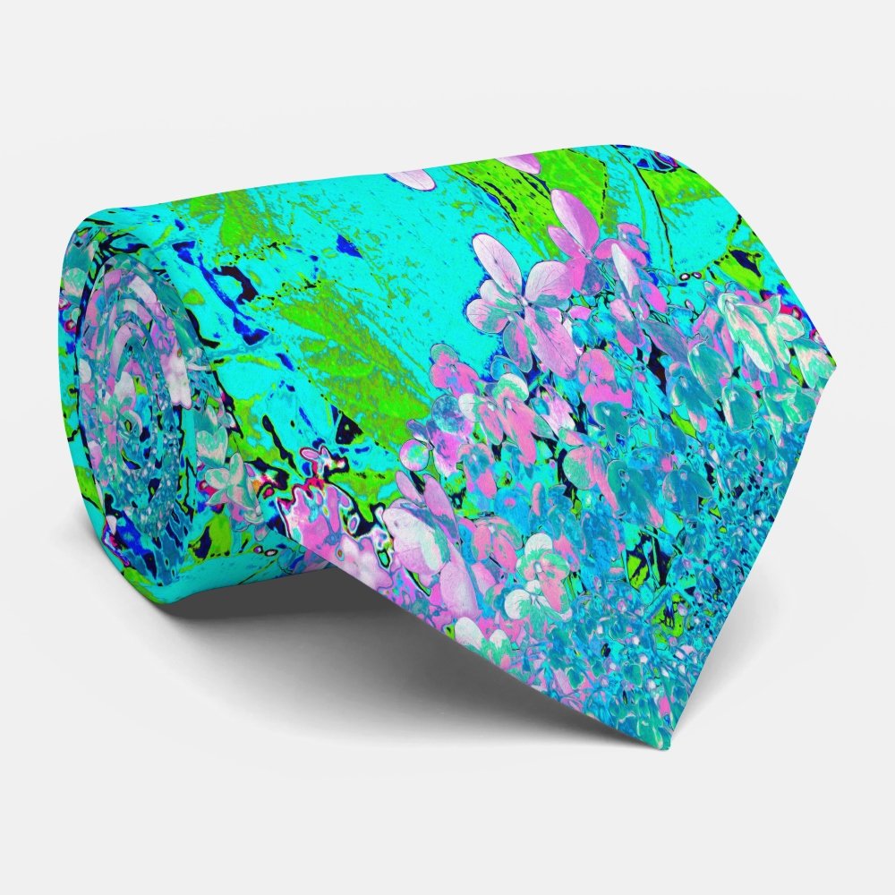 Elegant Pink and Blue Limelight Hydrangea Neck Tie
