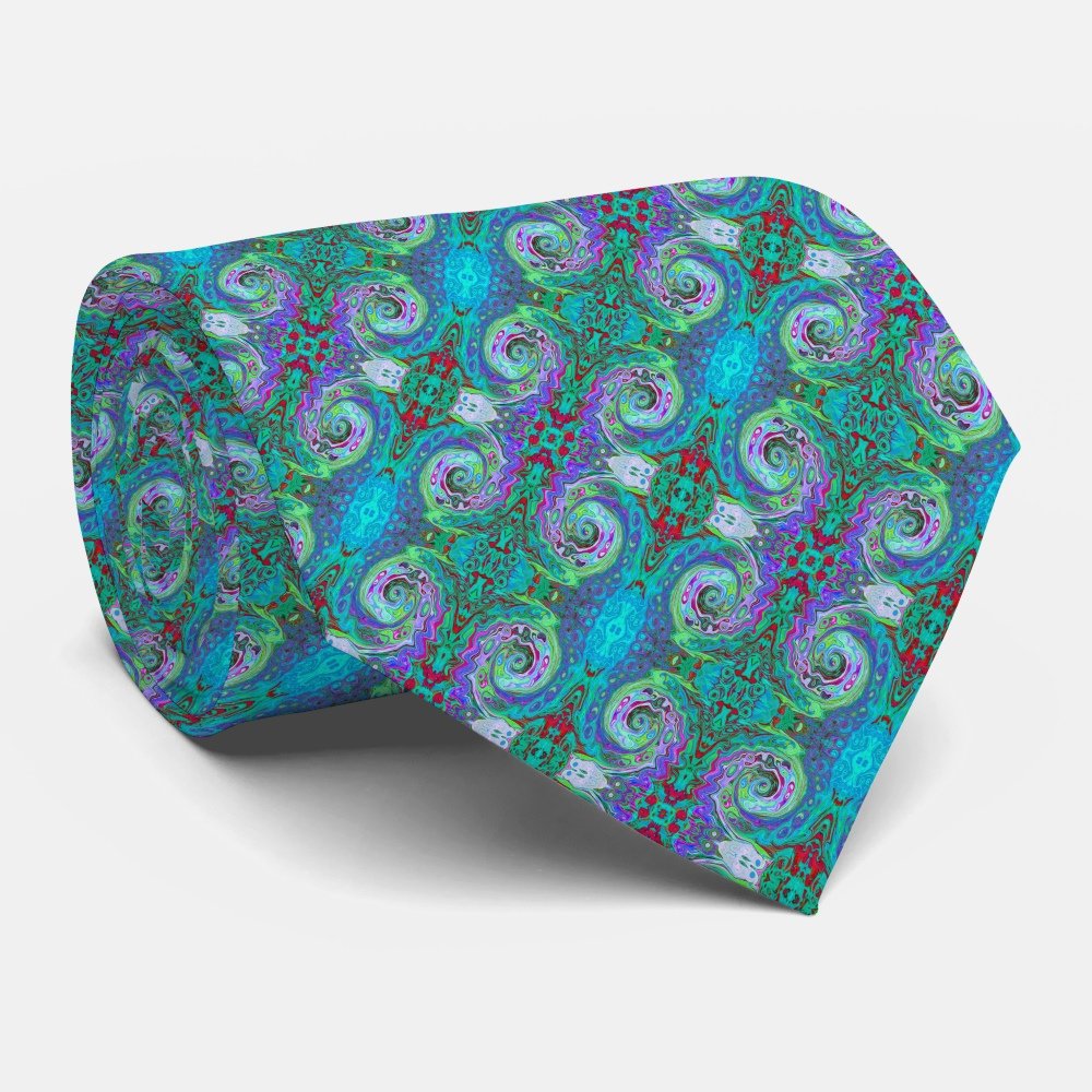 Retro Green, Red and Magenta Abstract Groovy Swirl Neck Tie