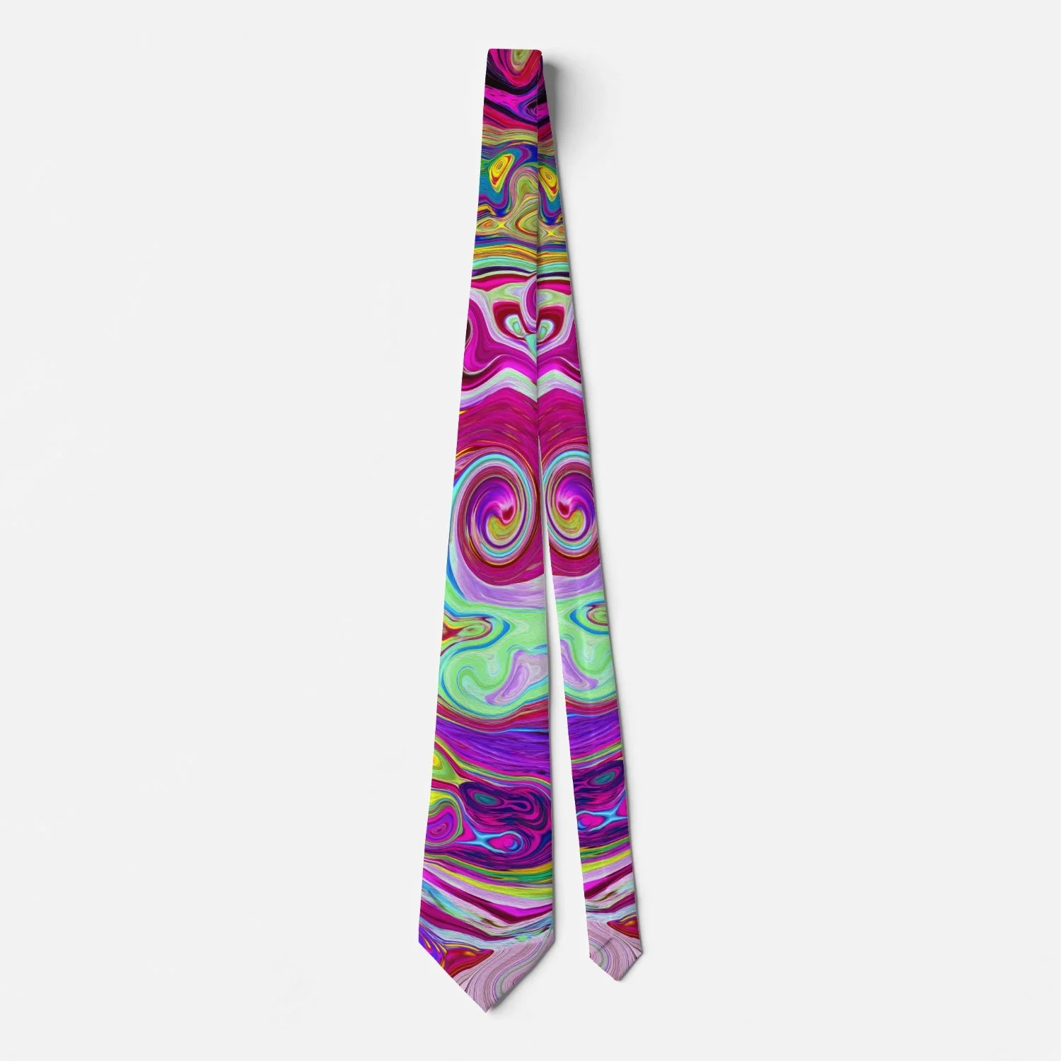 Groovy Abstract Retro Magenta Rainbow Swirl Neck Tie