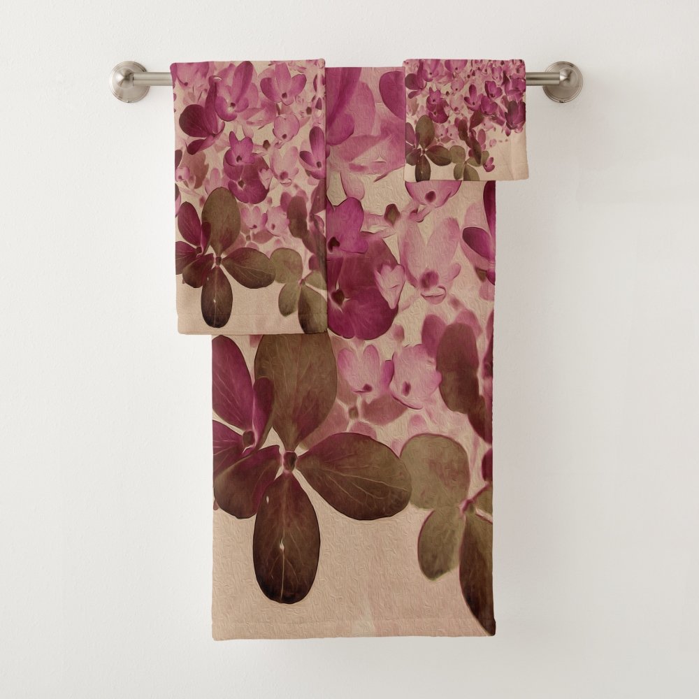 Elegant Crimson and Brown Limelight Hydrangea Bath Towel Set