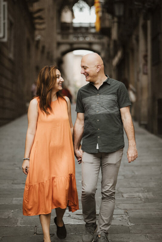 Couple walking Barcelona center