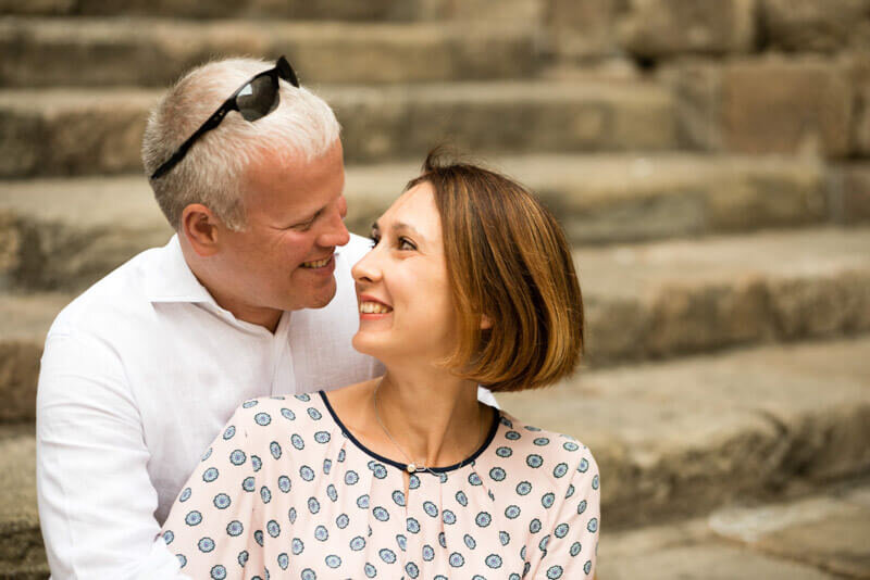 Russian couple smiling Gothic Quarter Barcelona