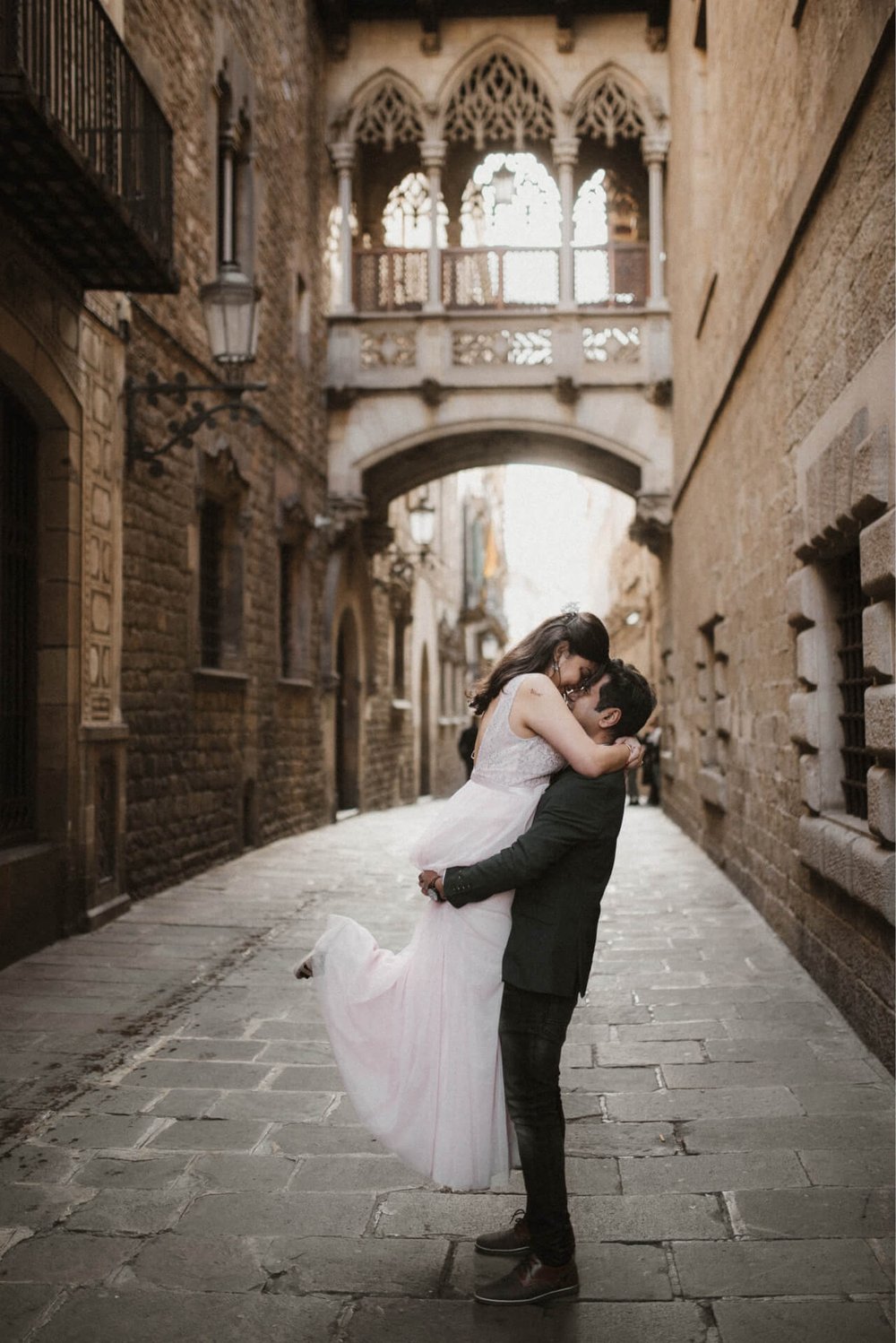 Young Couple in Love at the Gothic Quarter