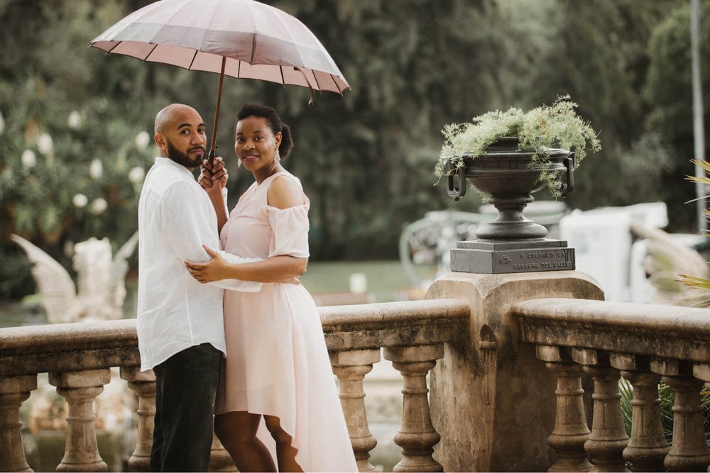 Ciutadella Park during rain with umbrella