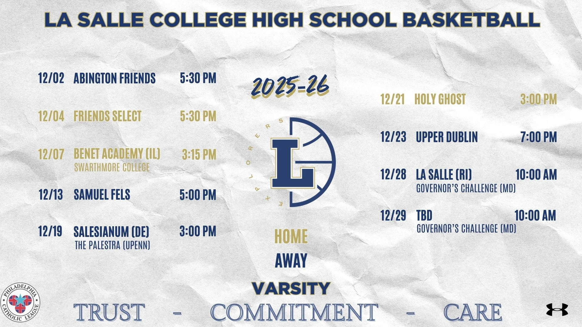 2025-2026 La Salle Basketball Schedule!

Come out and support the Explorers' Varsity, Junior Varsity, and Freshman teams this year at home, on the road, and even at some cool venues!

Watch on YouTube, as Bob Long and his crew will be covering most g