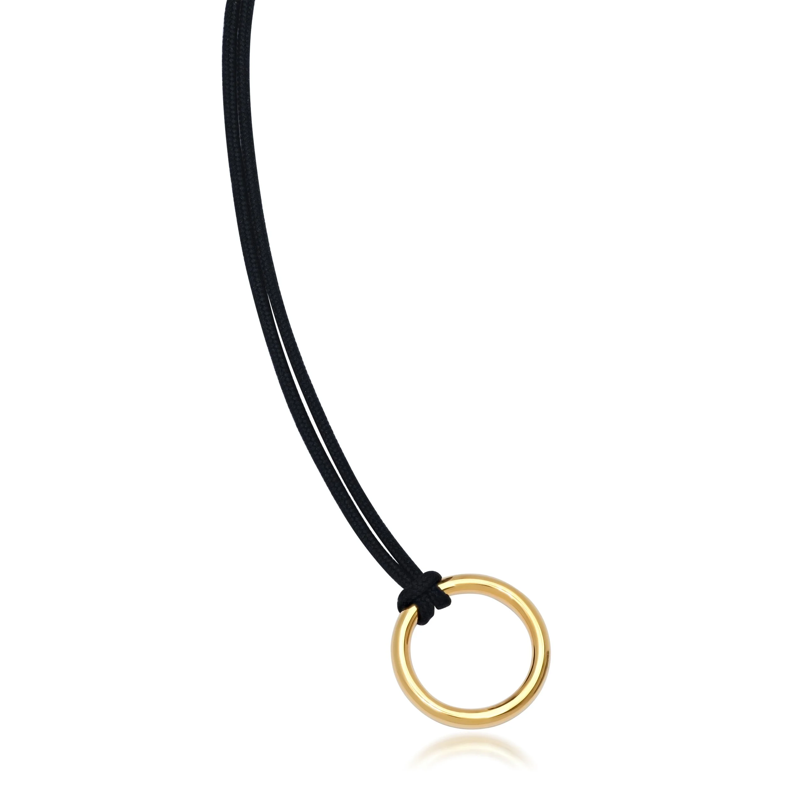  18k yellow gold 24mm circle pendant on cord. Handmade in Los Angeles. $2,400 