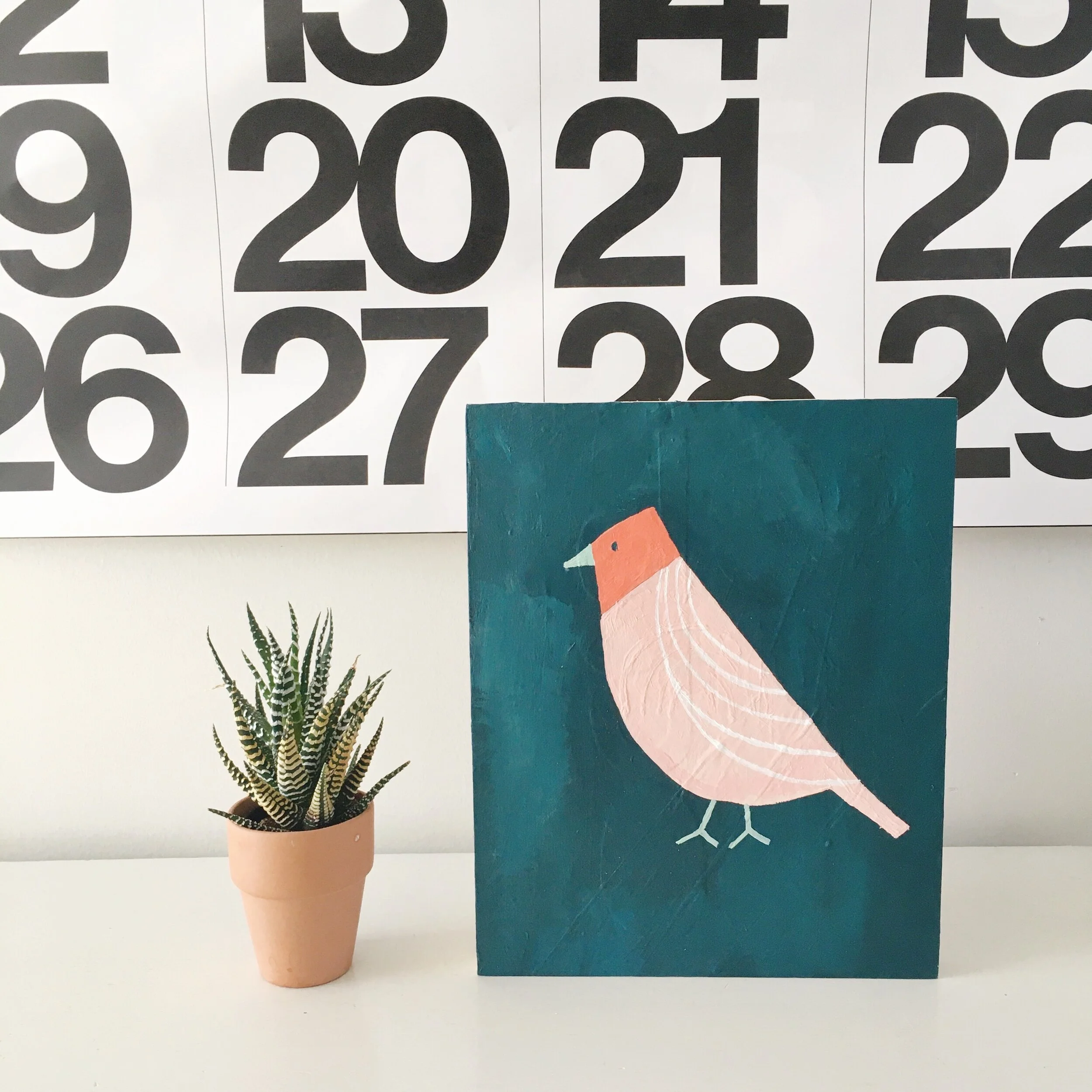 bird painting acrylic on wood panel by brooke petermann