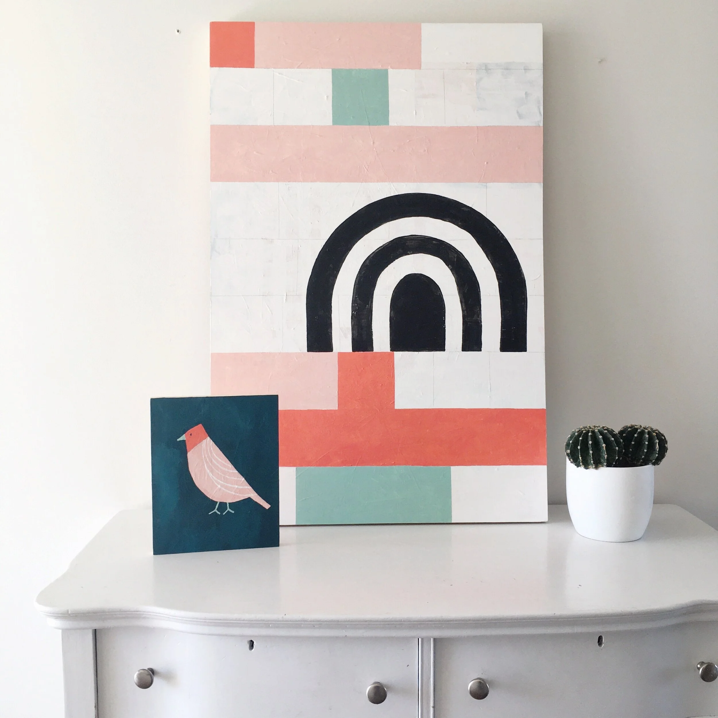 bird and rainbow paintings by brooke petermann