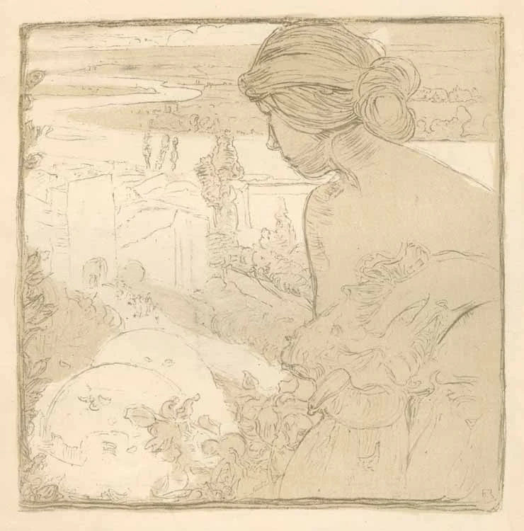 Frank Brangwyn, [Woman in a landscape]