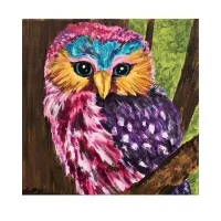 Miss Connectivity, Affirming Owl series, Acrylic, 12”x12” Framable Matted Canvas Print Available $50