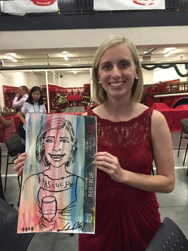 An Expressive Portrait drawn during cocktail and silent auction time at Reach-A-Child’s gala, “Evening of Red & Blue.”