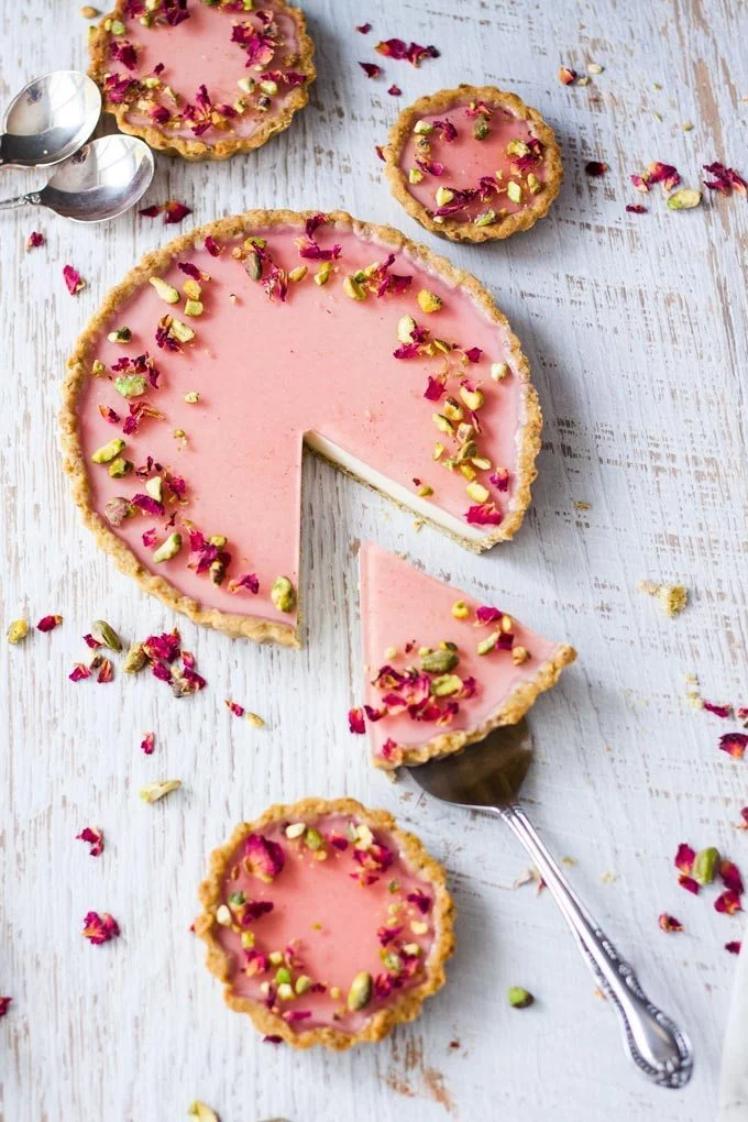 Pistachio Rose Panna Cotta Tart