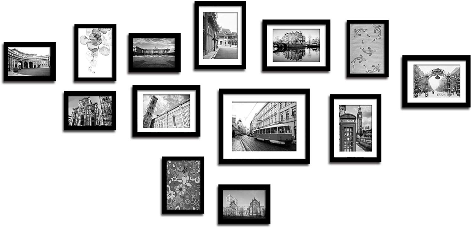Lillyvale Large Multi Picture Photo Frame Frames Wall Set 13 Pieces (Black)