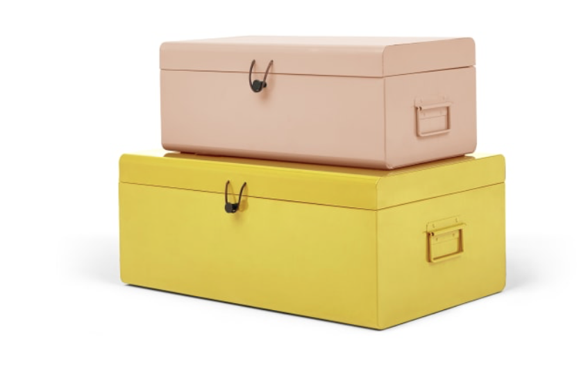  DAVEN SET OF 2 METAL STORAGE BOX TRUNKS, PINK AND YELLOW 