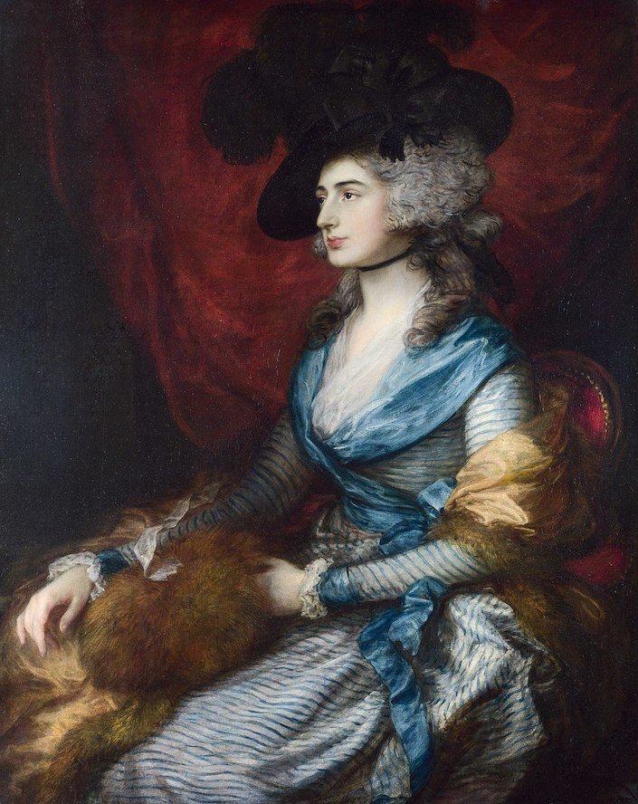 Prussian blue in Portrait of Mrs Sarah Siddons; Thomas Gainsborough, 1785,