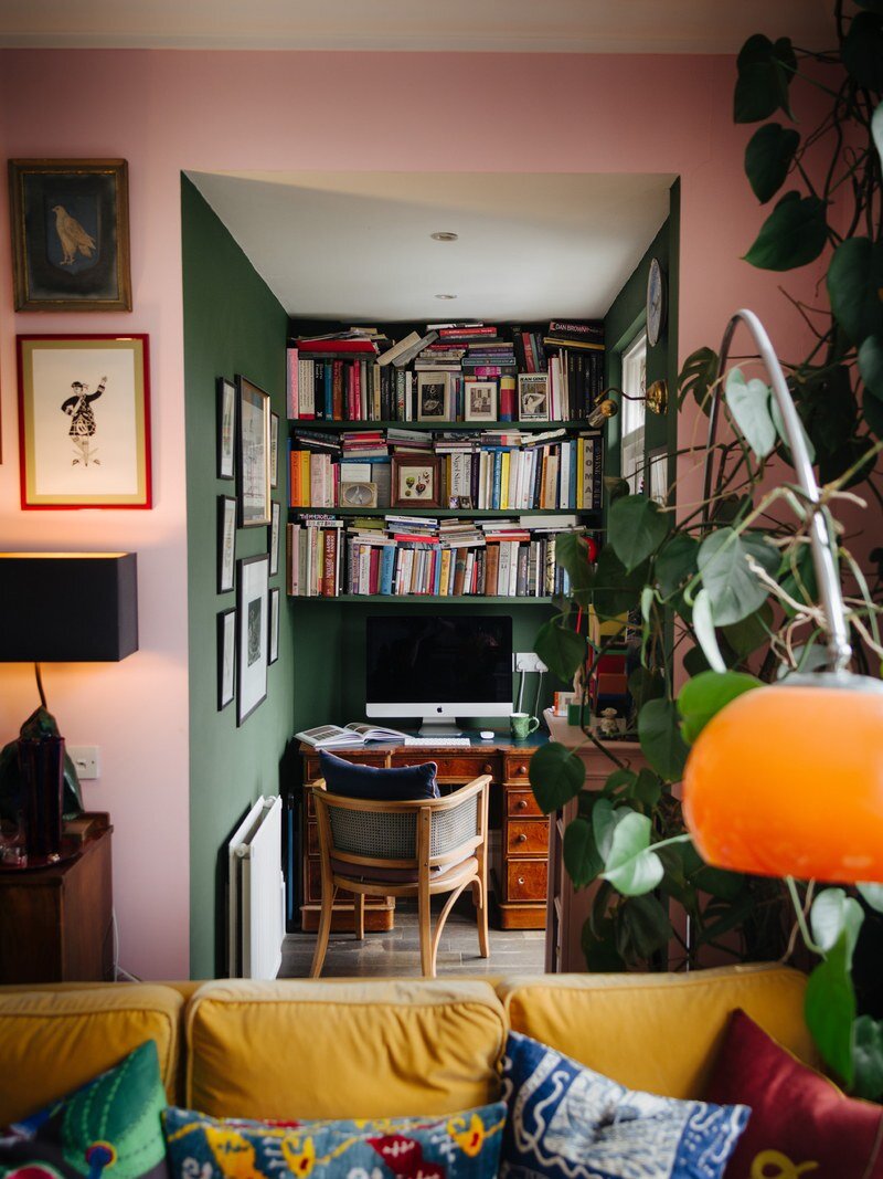 luked-edward-hall-london-artist-home-green-walls-pink-yellow-sofa.jpg