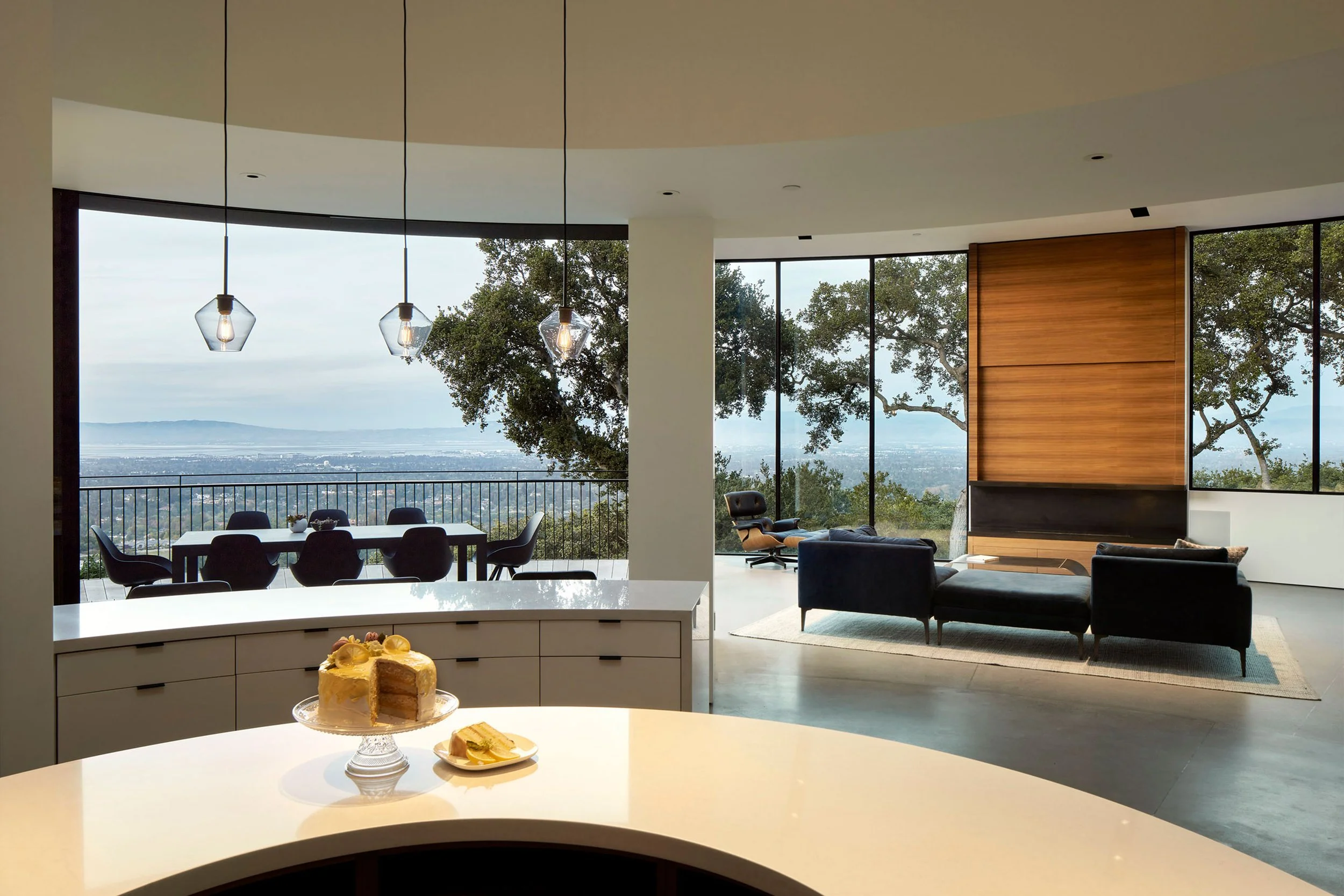 1960s architecture, 1960s house, large kitchen, circular kitchen, kitchen, centre-of-the-house kitchen, kitchen inspiration, central kitchen, architectural, architecture, curves, light, windows 
