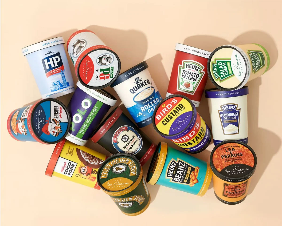   The Ice Cream Project , Anya Hindmarch, art, fashion, design, ice-cream, icecream, Kikkoman, Lea and Perrins, baked bean, worcestershire sauce, flavour, polos, custard, golden syrup, cereal, mayonnaise, HP Sauce, heinz, ketchup, coco pops, condimen