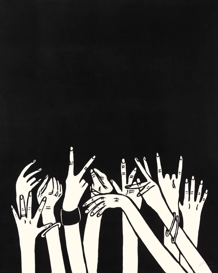  Jennifer Ament, Linocut, hands, figures, gold, black and white, monochrome, nature, animals, mural, print, female artist, art inspiration, inspirational art, creative, creator, creators, art gallery, artist, artwork art work, artistic, art inspirati