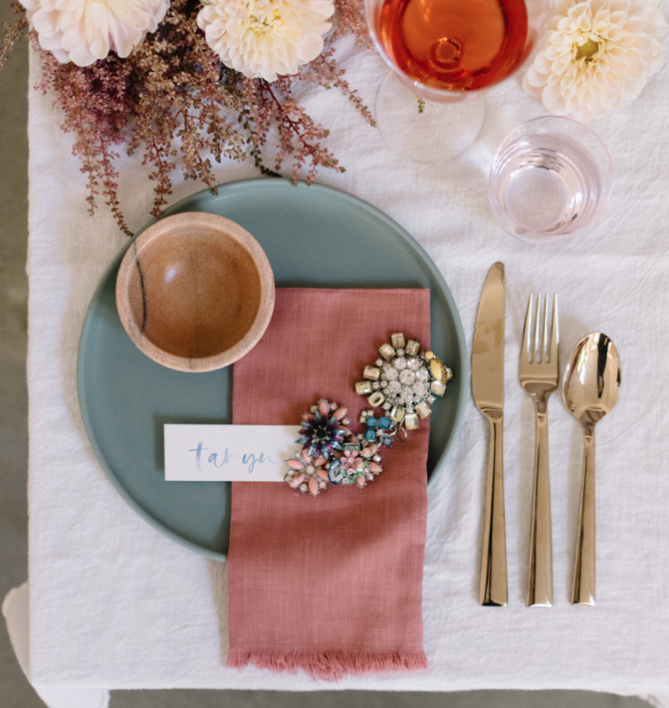    table styling, gold cutlery, gold and pink, champagne coupe, gold crown, table gifts, dinner party ideas, place names, place cards, place mats, placemats, patterned tablecloth, tablecloth, table cloth, plates, colourful plates, patterned plate, ch