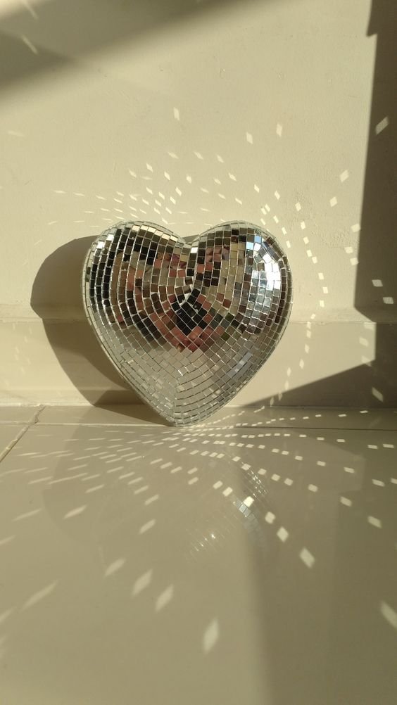    disco ball art, disco ball, disco balls, disco, mirror ball, mirror ball trend, heart disco ball, disco ball accessories, tables styling with disco balls, disco ball outfit ,disco ball costume, disco ball dress, party dress, disco ball wedding tre