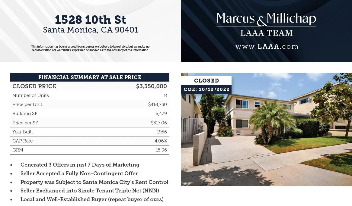 8 Unit Closing in Prime Santa Monica