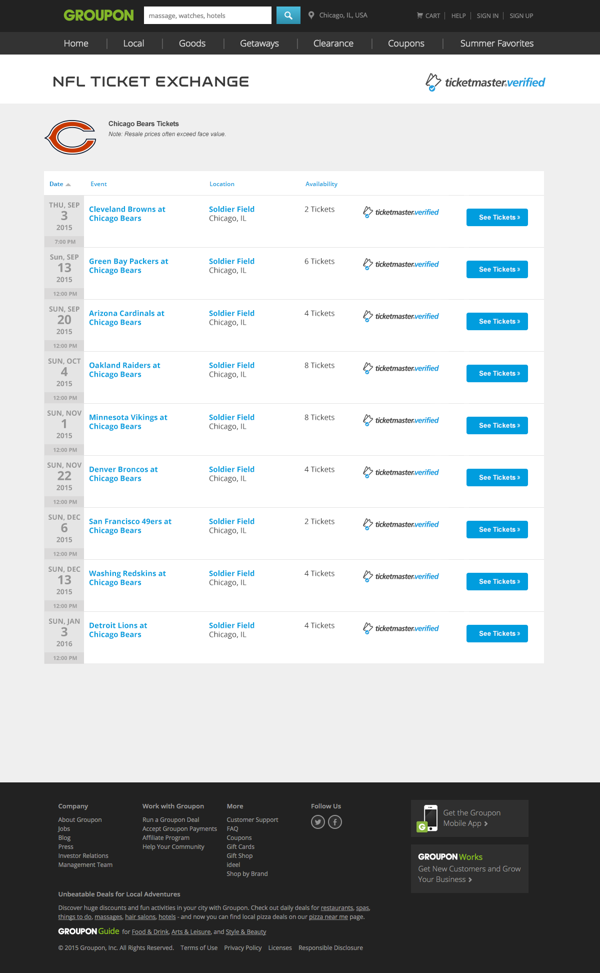 NFL TE Event Listing Page Integration