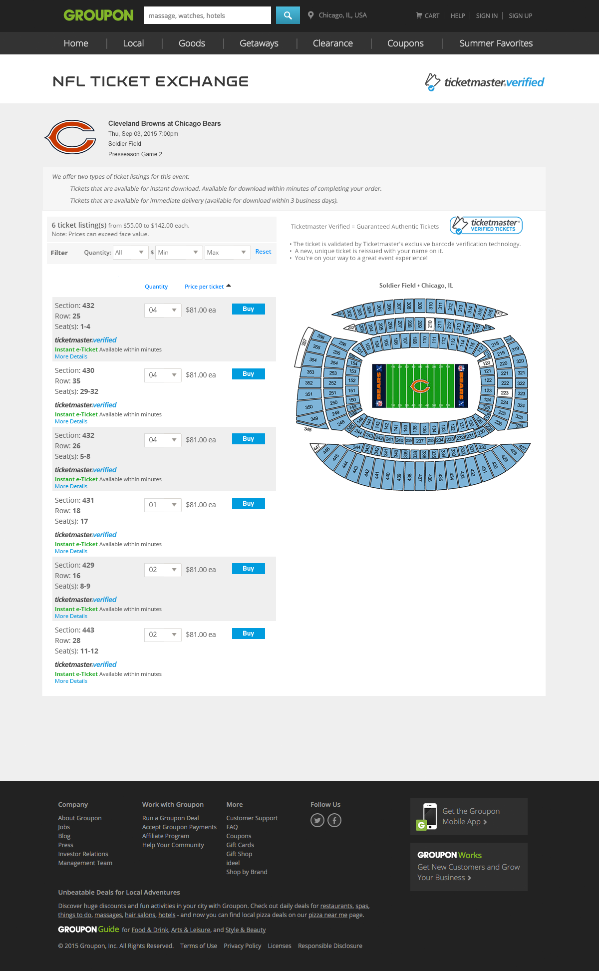 NFL TE Ticket Listing Page Integration