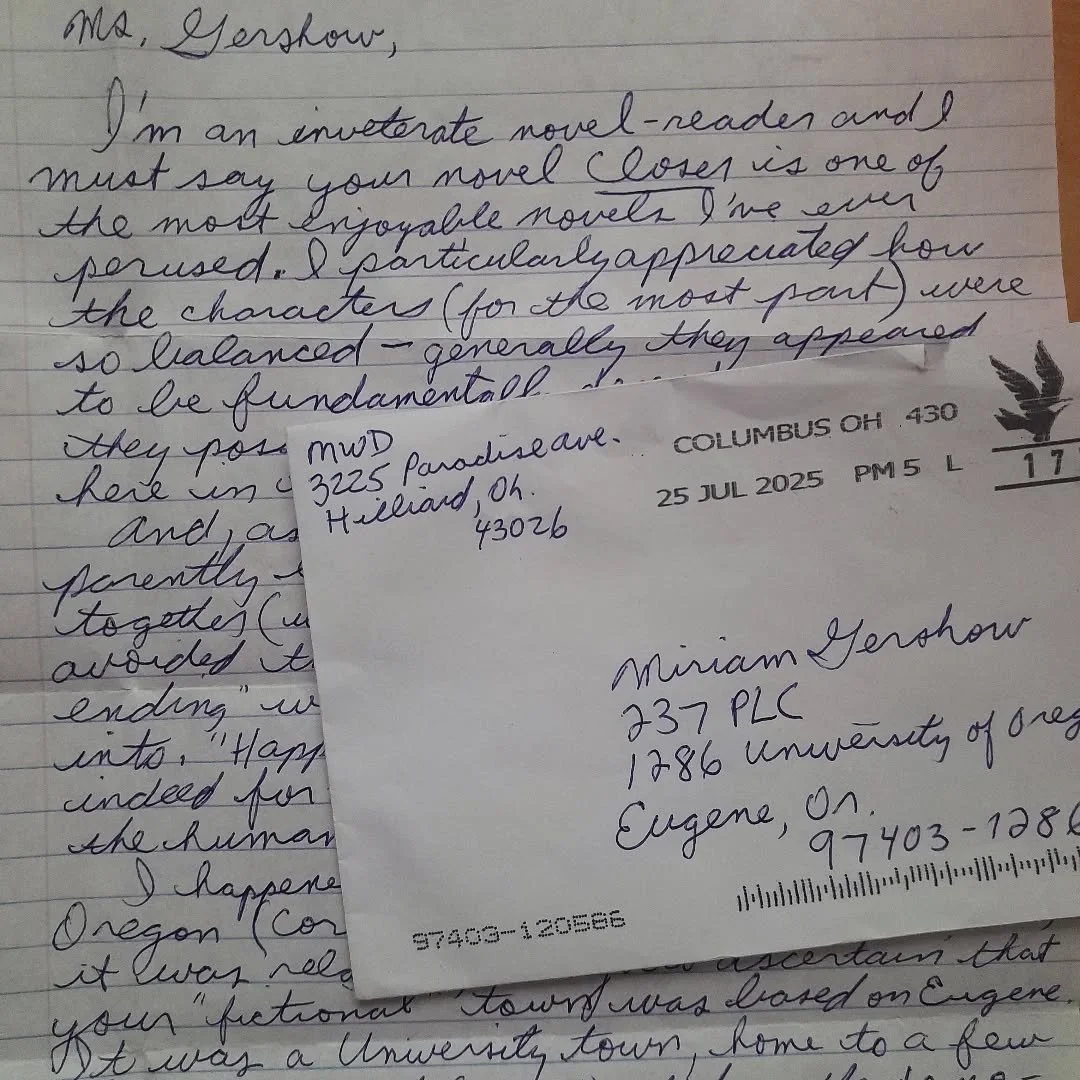 Sabbatical update:

Went to campus to cry happy sad nostalgic grateful tears at Carolyn Bergquist's retirement. 

Found a fan letter in my mailbox.