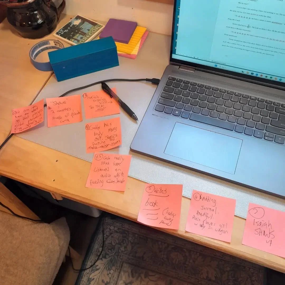 Happiness is leaving a writing retreat with an 8 post-it path forward.