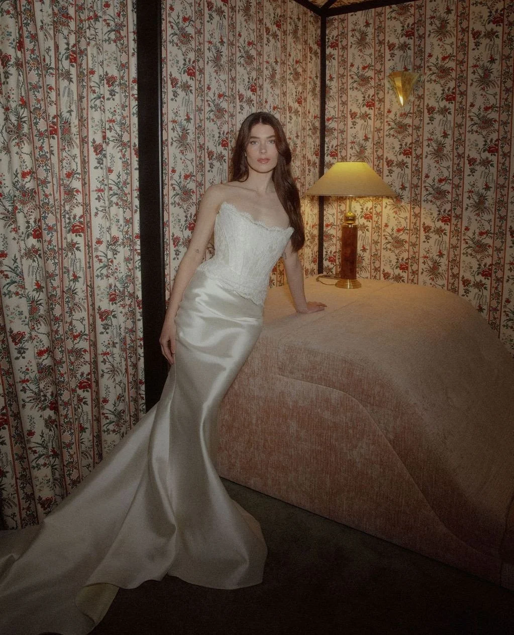 MEET SARAH // Named after Sarah herself - the brand-new gown is from the latest @sarahseven collection debuted in NY Bridal Fashion week this April. With her golden silk wool fit-and-flare skirt and scooped-neck lace corset top, we think this will be