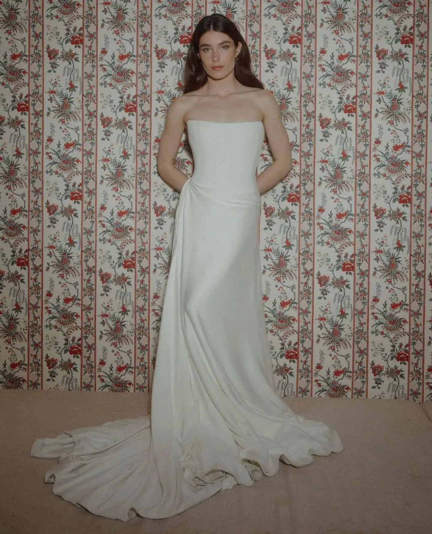 LAUREN // This slinky draped number from the latest @sarahseven comes in the softest silk jersey (yes, that's right, silk jersey) that feels effortless, modern and offers something unexpected. This is your new take on crepe.⁠
⁠
She's ready for brides
