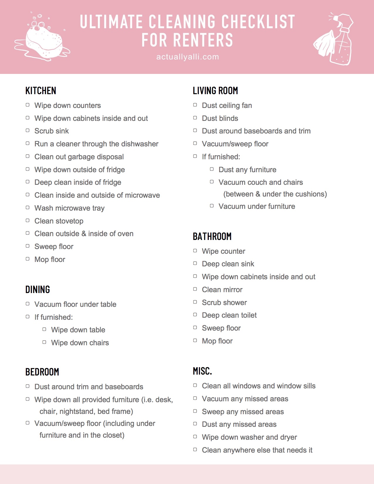 Renter S Ultimate Moving Guide Free Cleaning Checklist Actually Alli Diy Home Decor