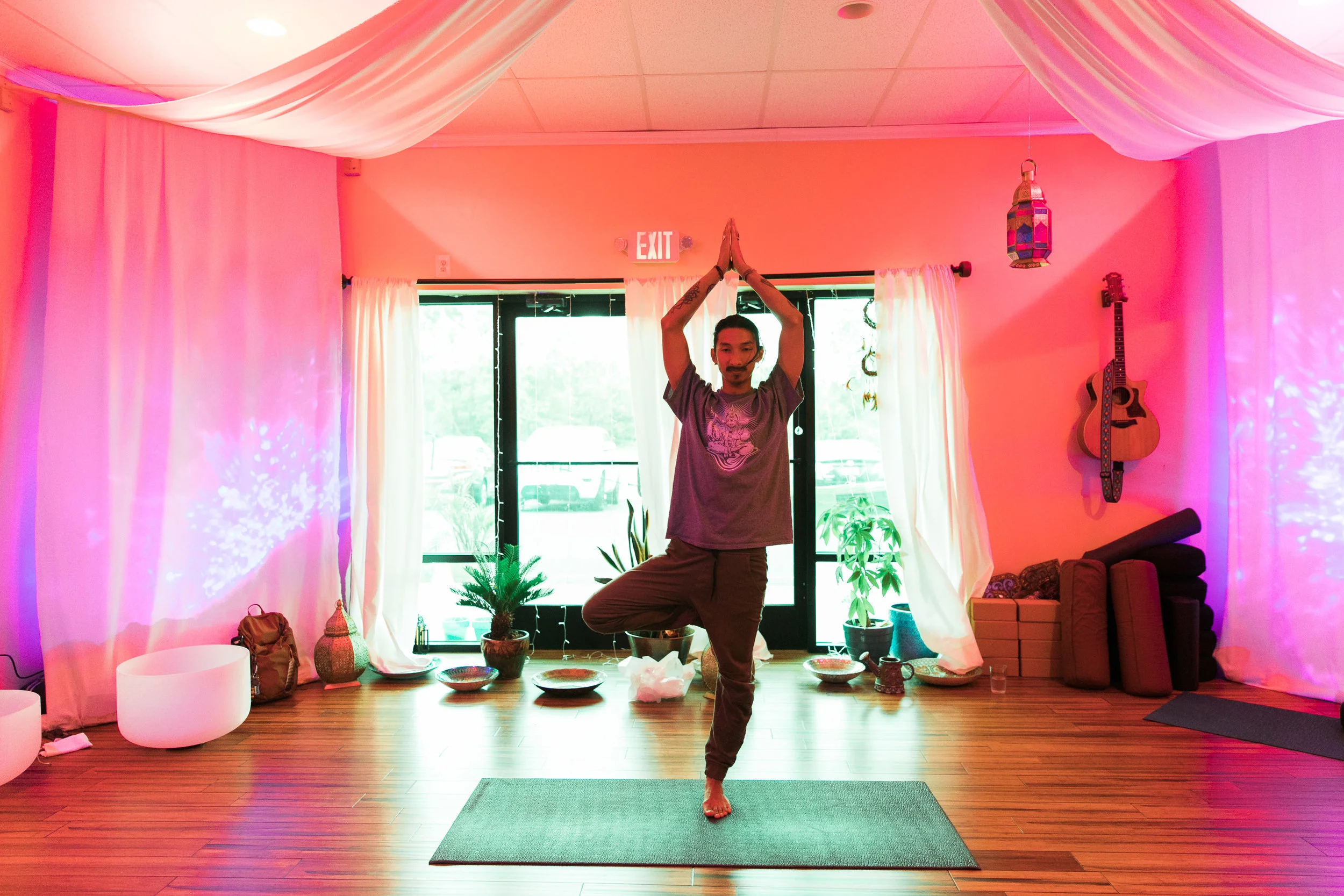 Beginners yoga in the Great Room at Float SNJ is great for mindfulness and flexibility practices.