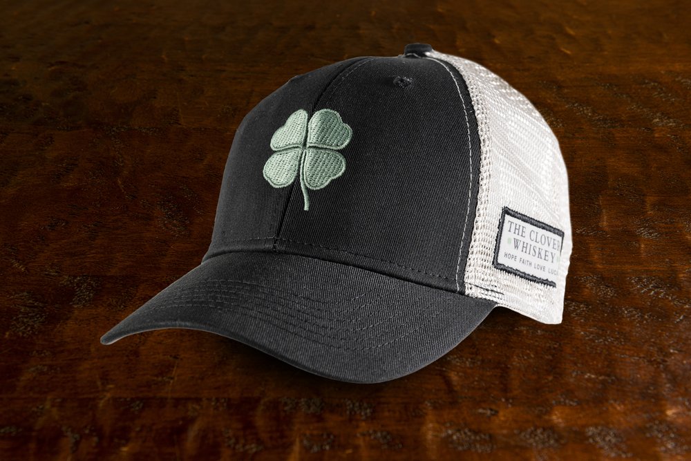 The Clover Mesh Back Hat - Black with Green Embroidery