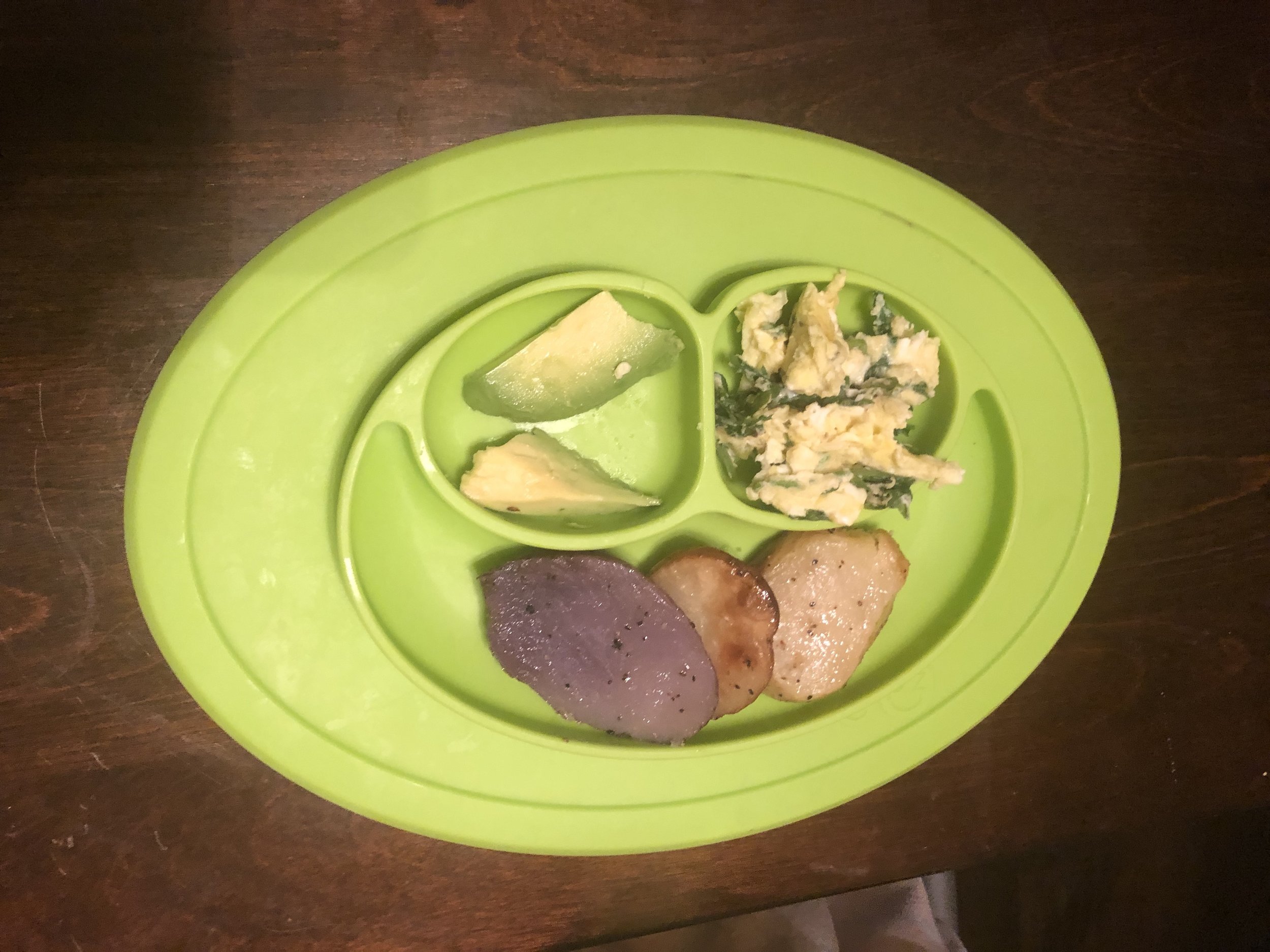 potatoes, avocado and eggs with spinach