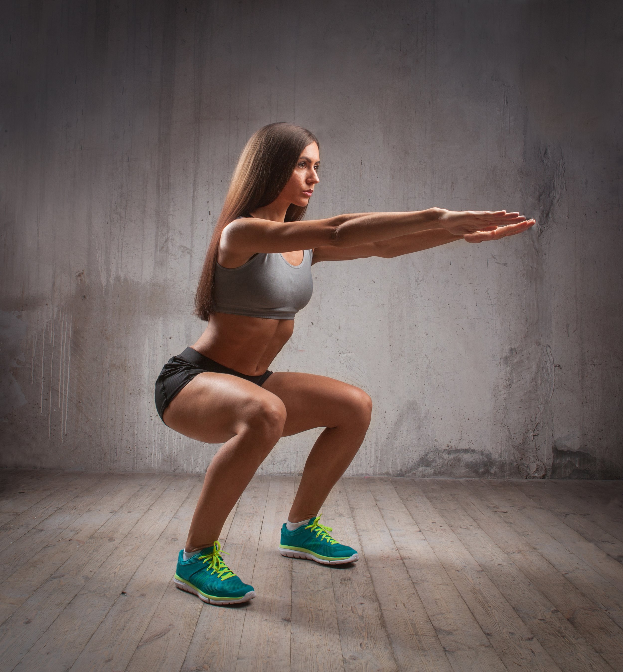 Woman doing exercises a dumbbell. woman in pink shirt and a blue Long legs.  Step by step instruction for doing Side Lateral Raise Shoulder pose.  Cartoon style. Fitness and health concepts. Stock