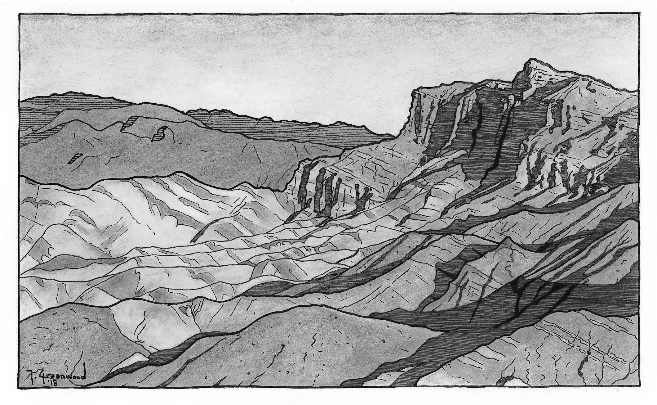Valley of the Silver Moon 10x6” Ink and Charcoal on Paper (Sold)
