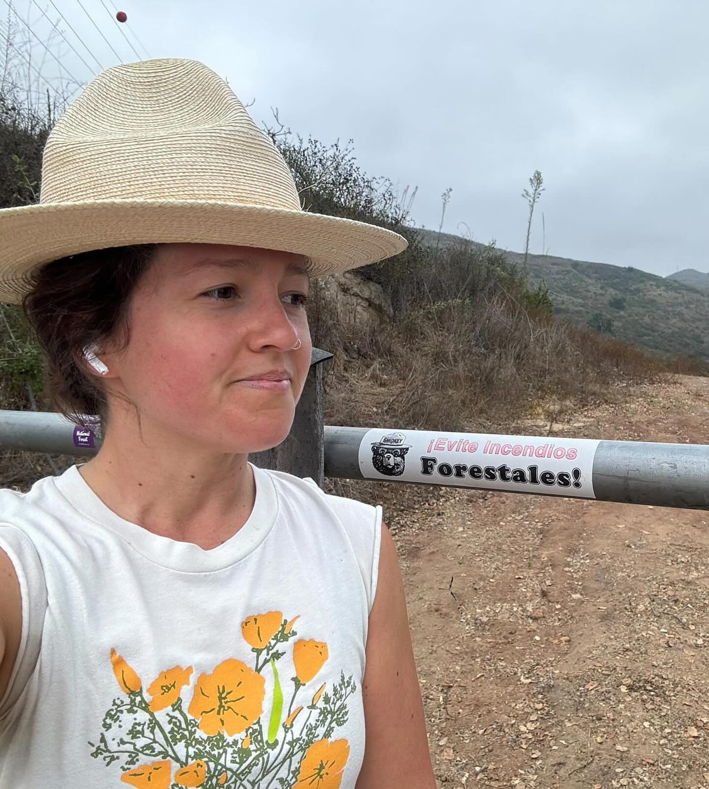So stoked to finally meet with Emily
to work on a sombrero. 
She chose Sombrero de Boney 
named for Boney Peak 
at the northern end 
of the mighty coastal Santa Monica Mountains. 
Next day she went for a hike 
and ran into this sticker of Smokey 
wit