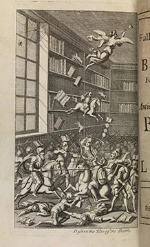 The original illustration accompanying Swift’s work, The Battle of the Books , a satire on the quarrel between ancient and modern philosophy