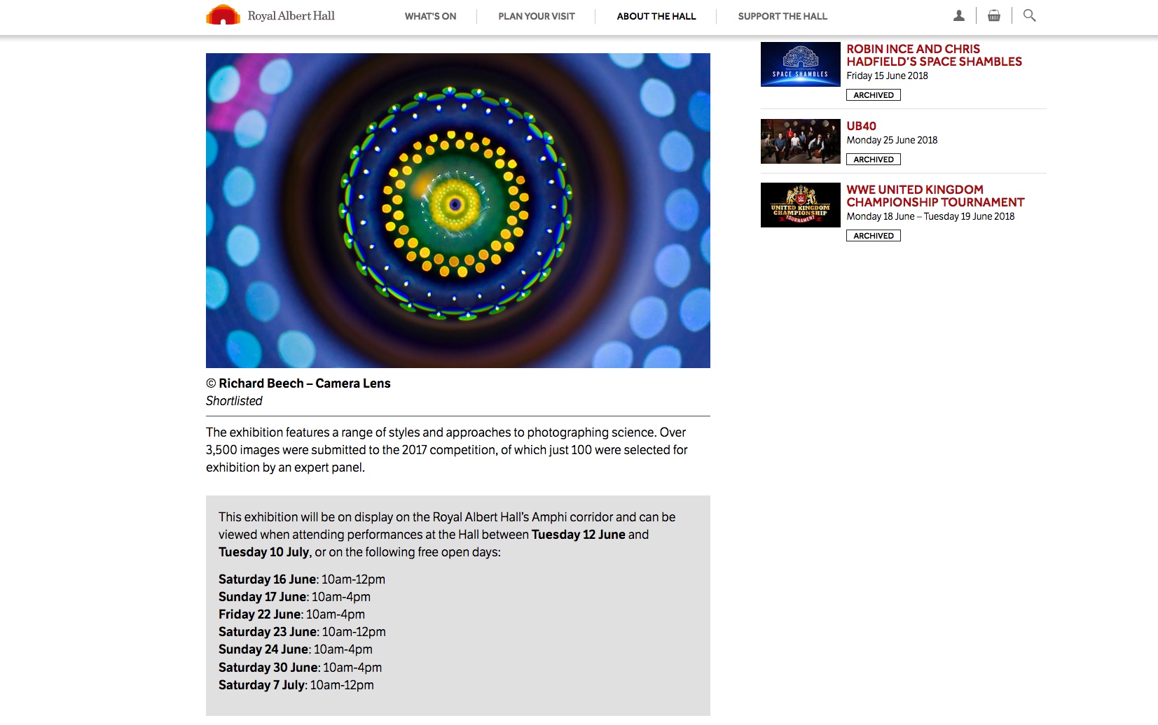 Royal Albert Hall Website - Advert for RPS Exhibition 2018