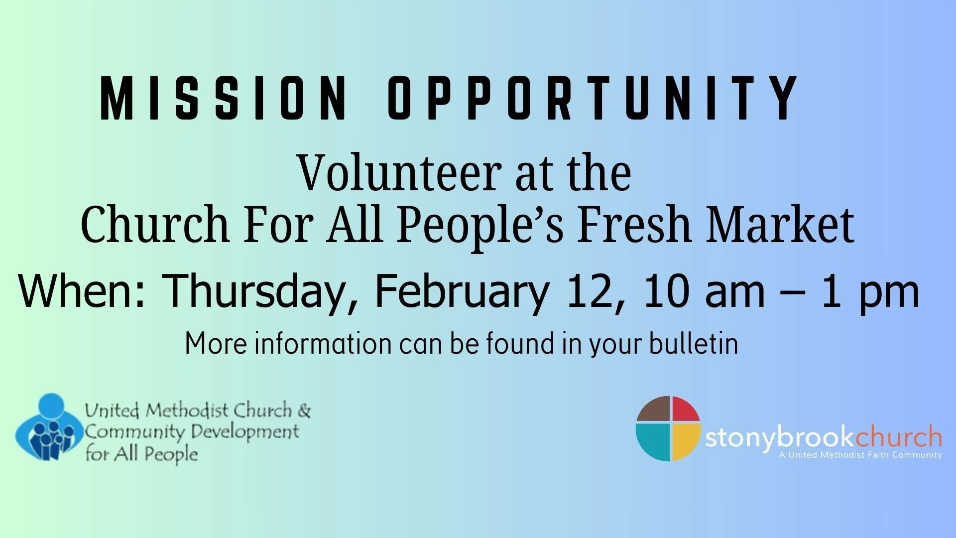  The Church for All People’s FRESH MARKET